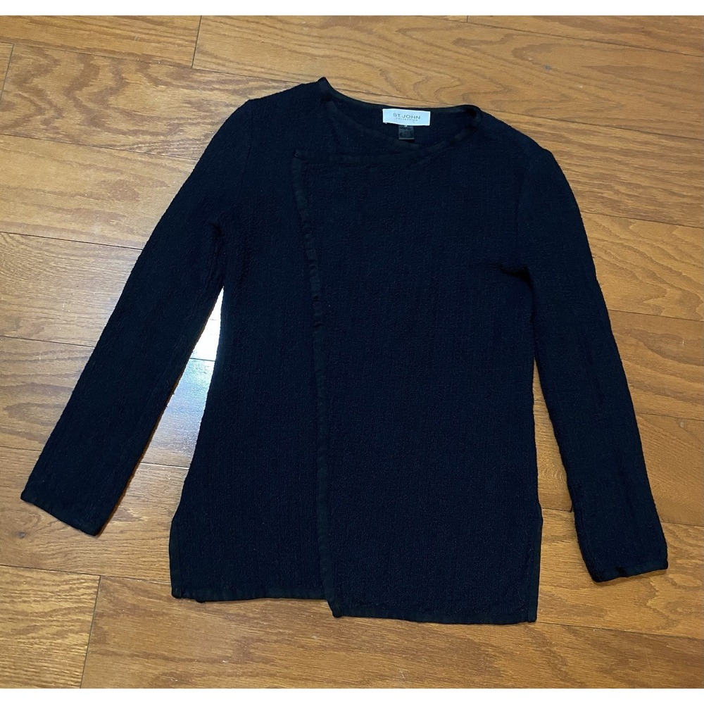 ST. JOHN COLLECTION Black Knit Open Front Cardigan Wrap Jacket Sz XP USA